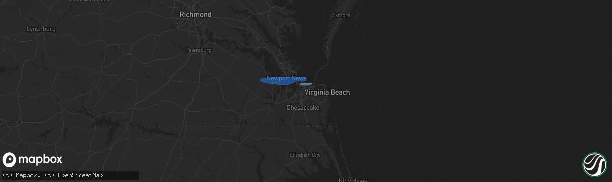 Hail map in Norfolk, VA on April 21, 2021