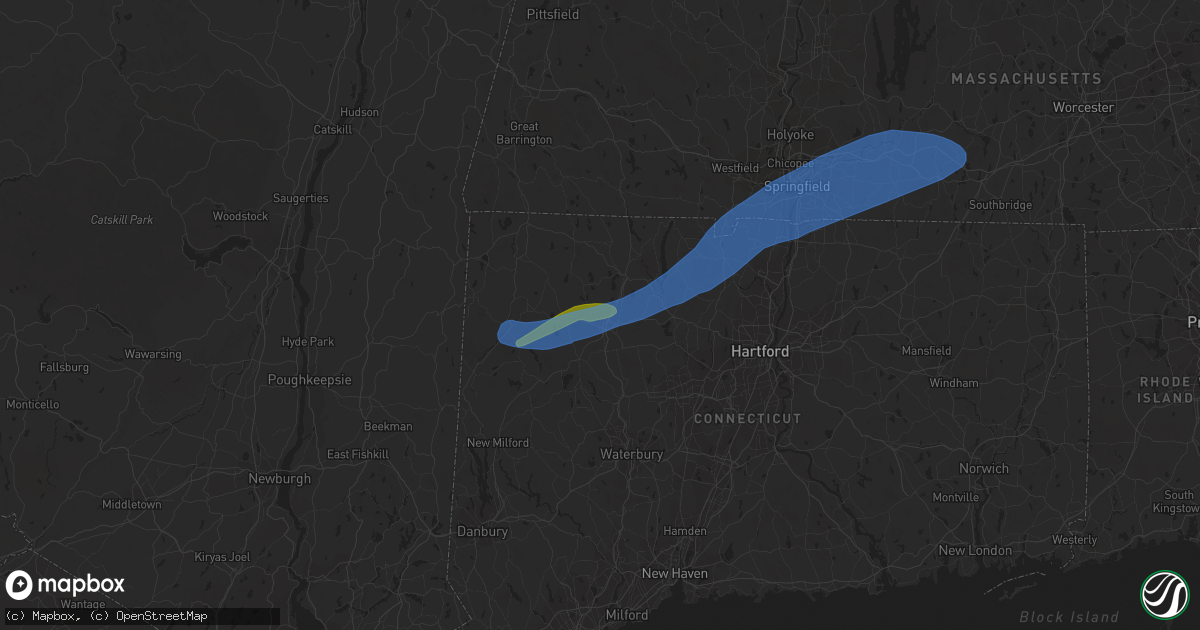 Hail map in Torrington, CT on April 21, 2021