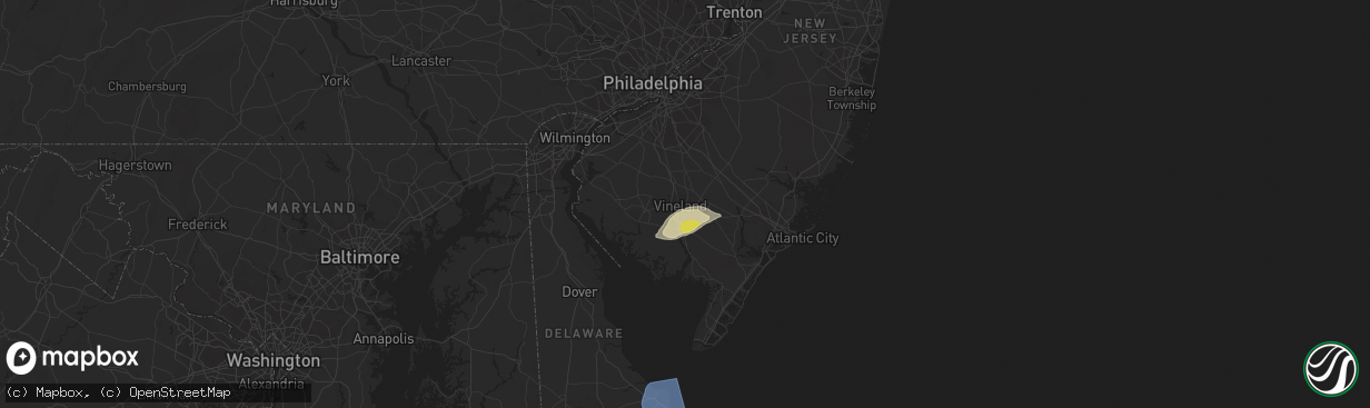 Hail map in Vineland, NJ on April 21, 2021