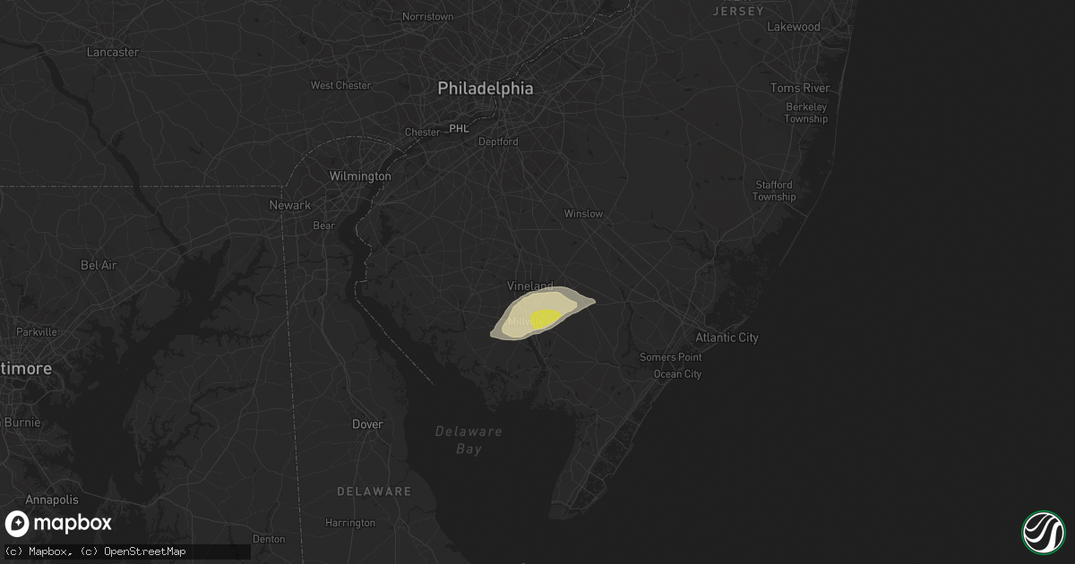 Hail map in Vineland, NJ on April 21, 2021