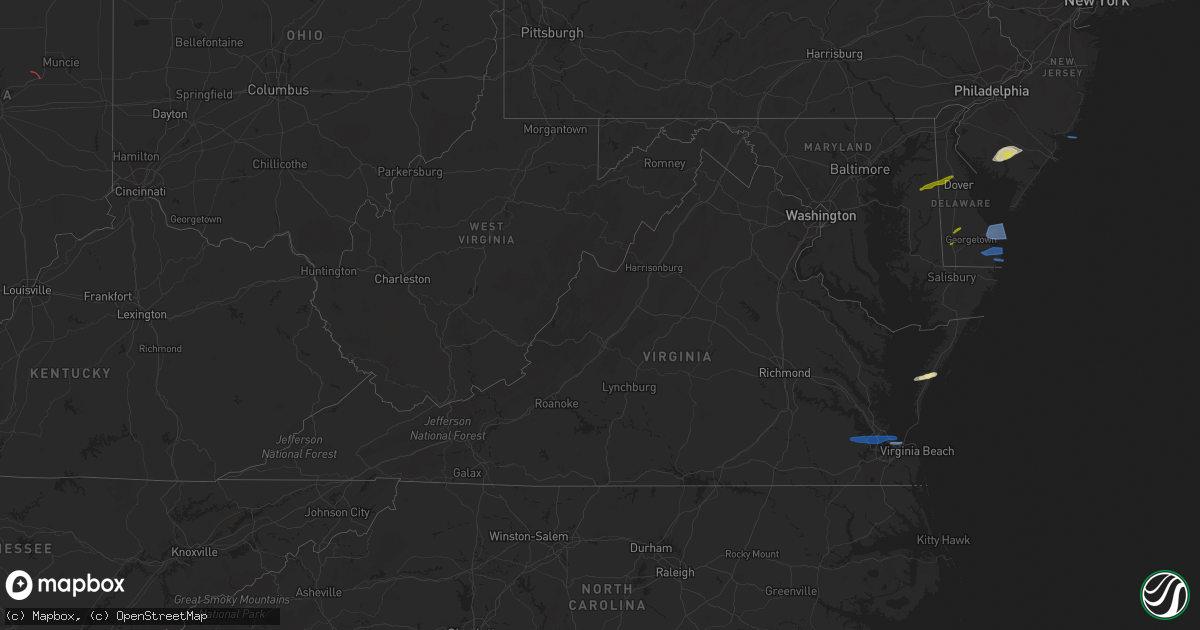 Hail map in Virginia on April 21, 2021