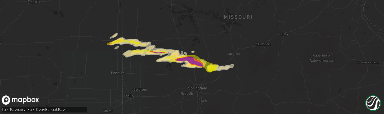 Hail map in Bolivar, MO on April 21, 2022