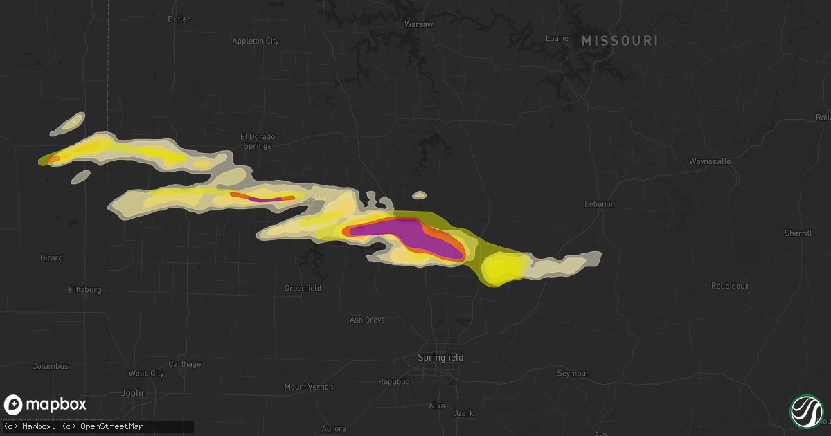Hail map in Bolivar, MO on April 21, 2022