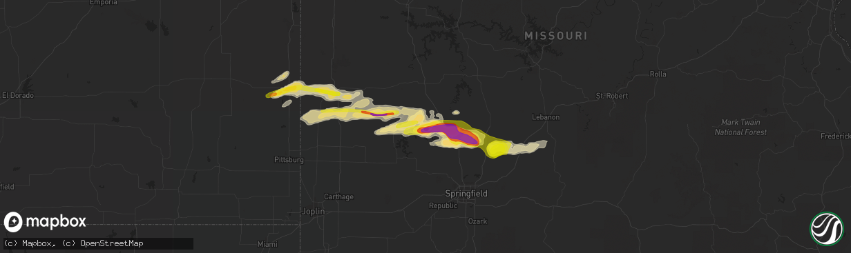 Hail map in Fair Play, MO on April 21, 2022