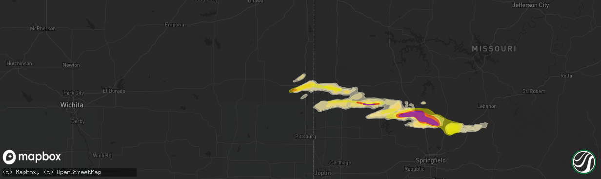 Hail map in Fort Scott, KS on April 21, 2022