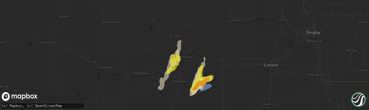 Hail map in Grand Island, NE on April 21, 2022