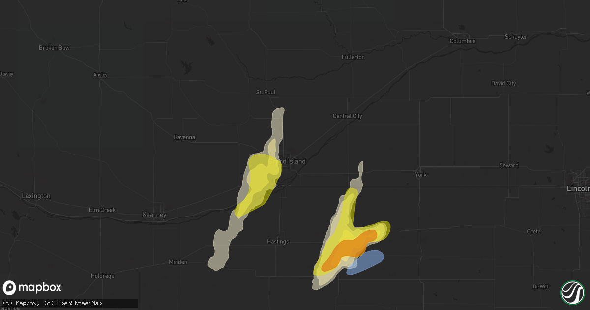 Hail map in Grand Island, NE on April 21, 2022