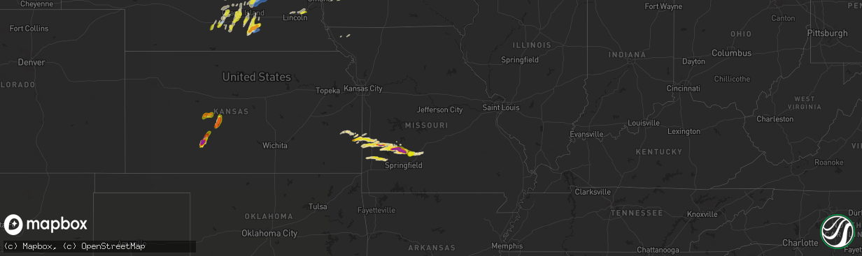 Hail map in Missouri on April 21, 2022