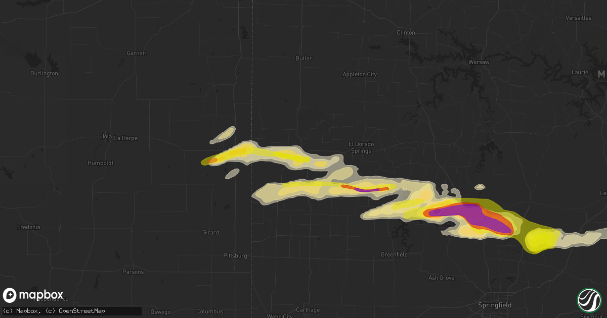 Hail map in Nevada, MO on April 21, 2022