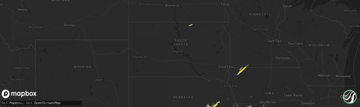 Hail map in South Dakota on April 21, 2022