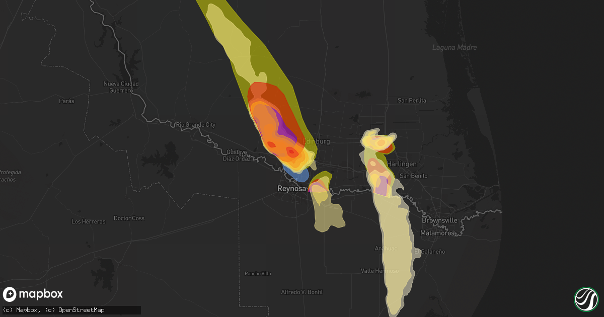 Hail map in Mcallen, TX on April 21, 2023