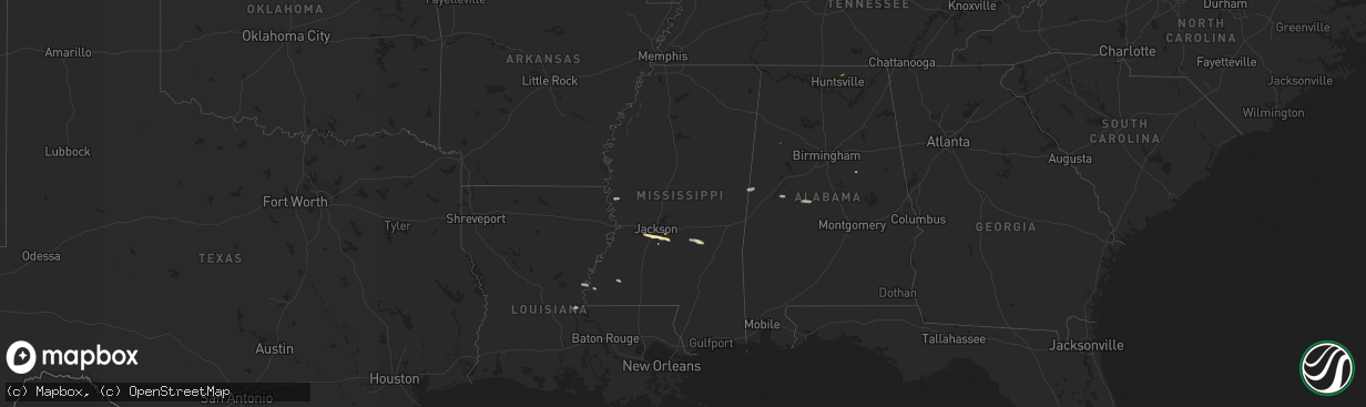 Hail map in Mississippi on April 21, 2023