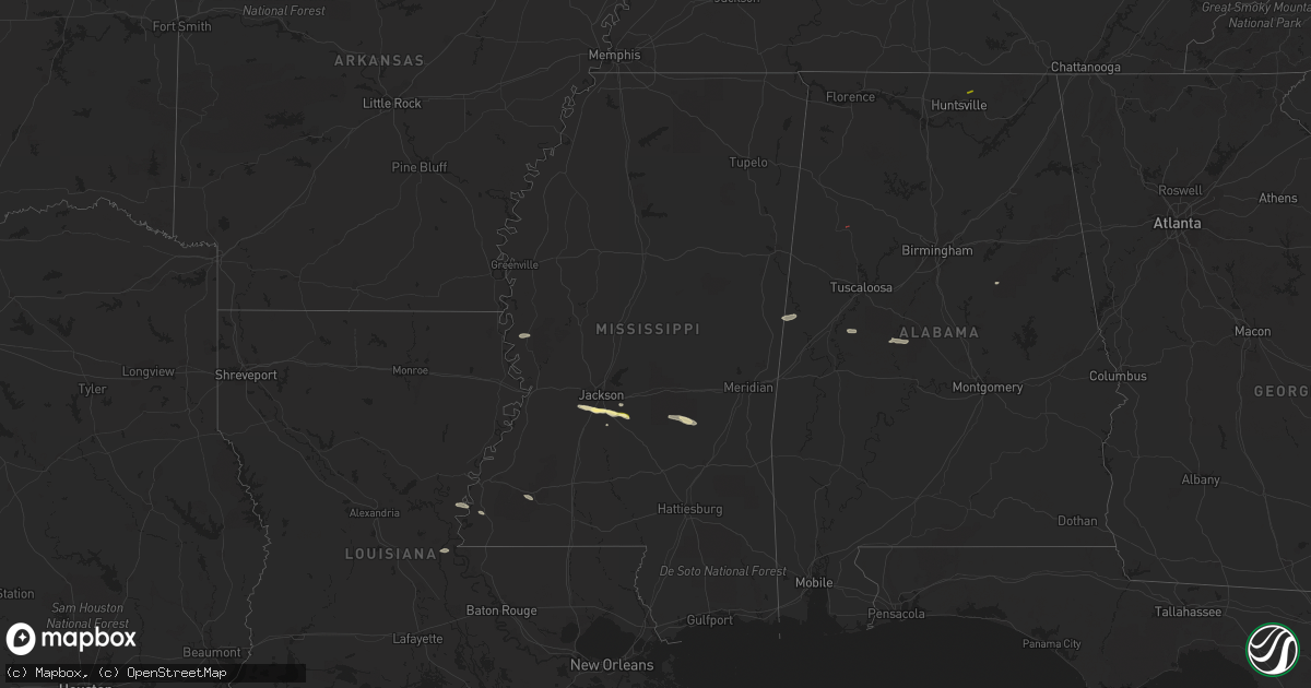 Hail map in Mississippi on April 21, 2023