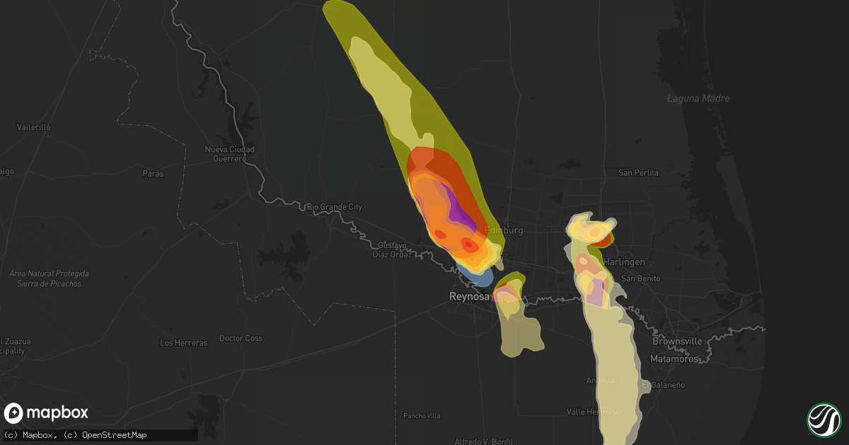 Hail map in Penitas, TX on April 21, 2023