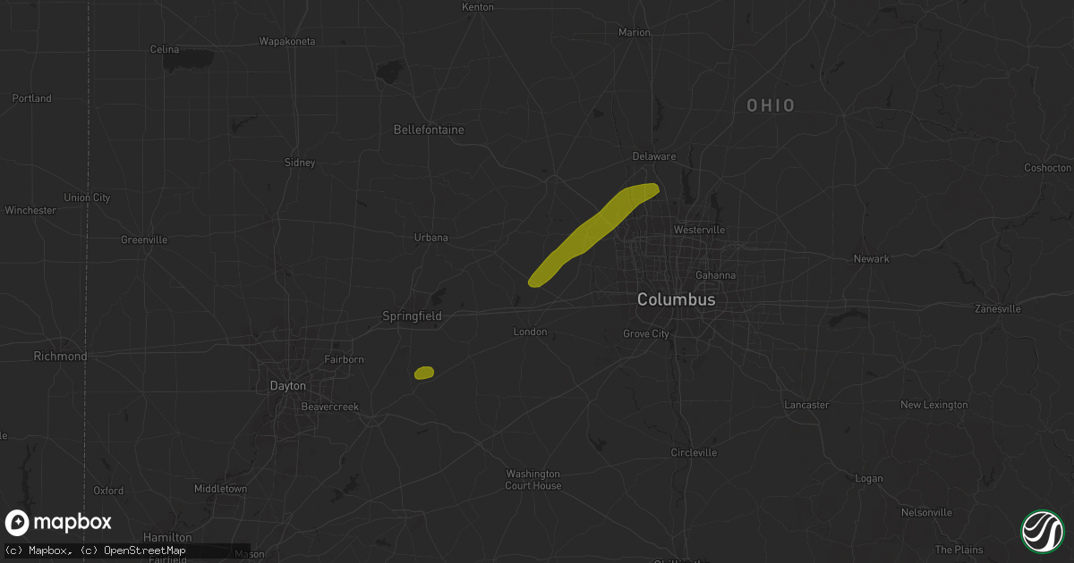 Hail map in Yellow Springs, OH on April 21, 2023