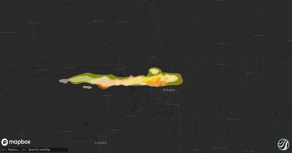Hail map in Bennington, NE on April 21, 2025