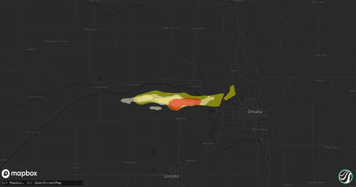 Hail map in Cedar Bluffs, NE on April 21, 2025