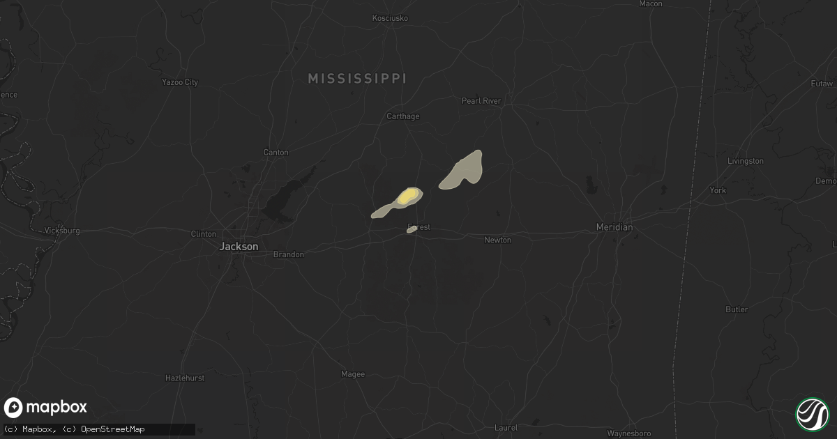 Hail map in Forest, MS on April 21, 2025