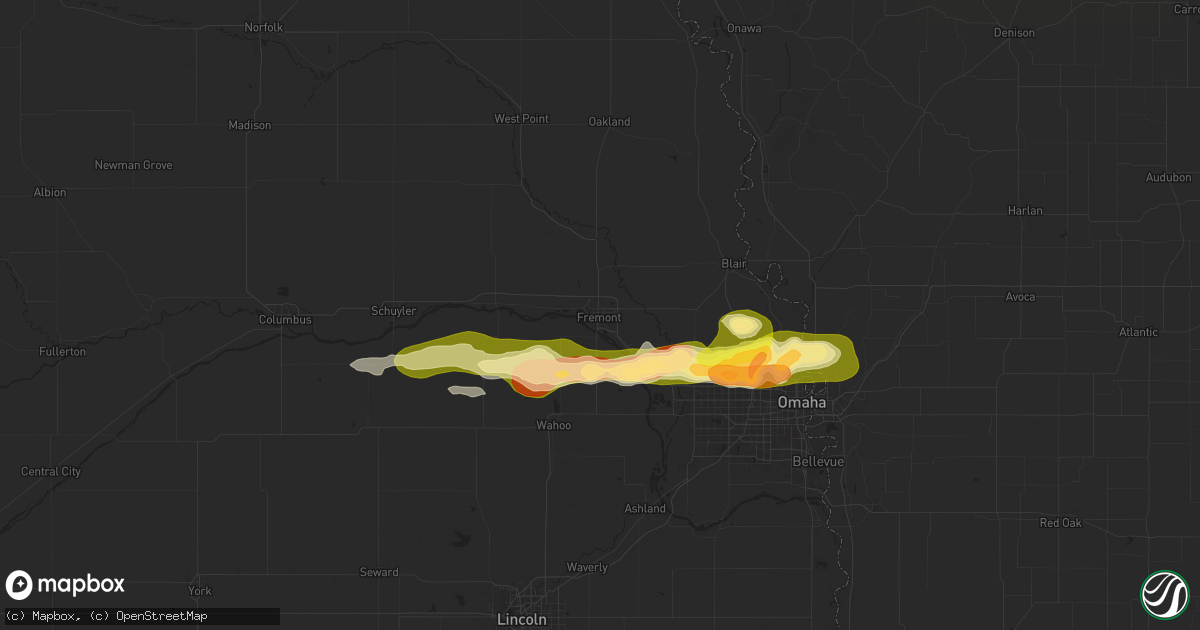 Hail map in Fremont, NE on April 21, 2025