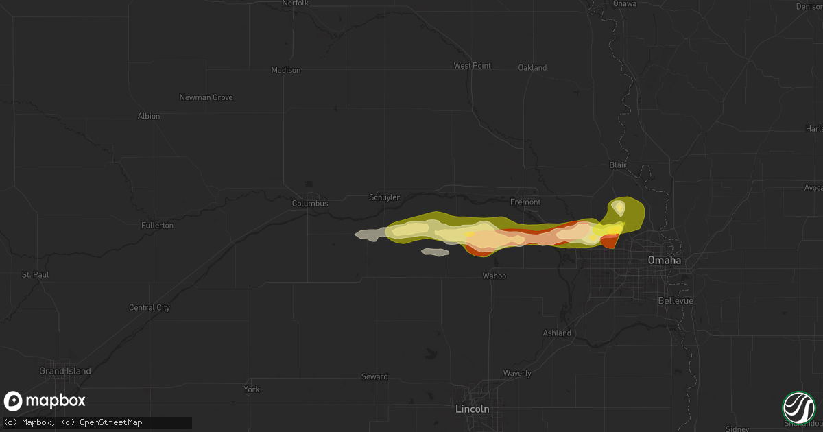Hail map in Linwood, NE on April 21, 2025