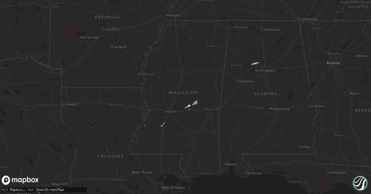 Hail map in Mississippi on April 21, 2025