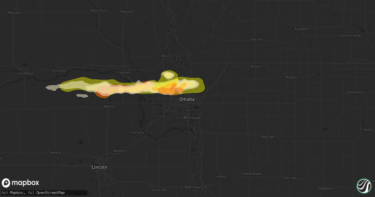 Hail map in Omaha, NE on April 21, 2025