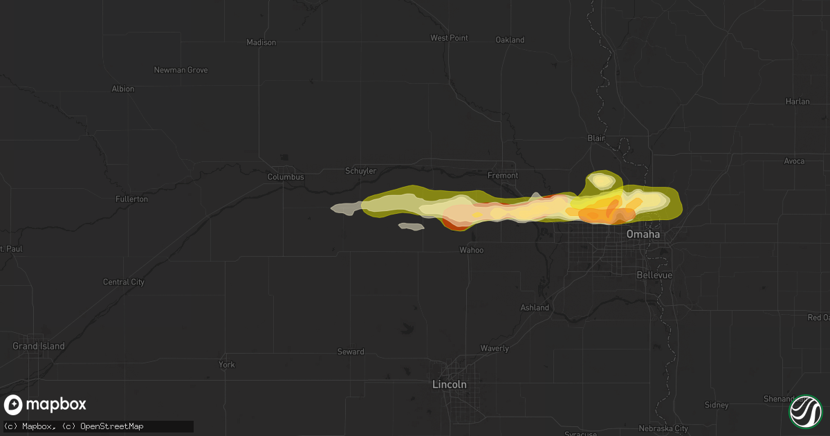 Hail map in Prague, NE on April 21, 2025