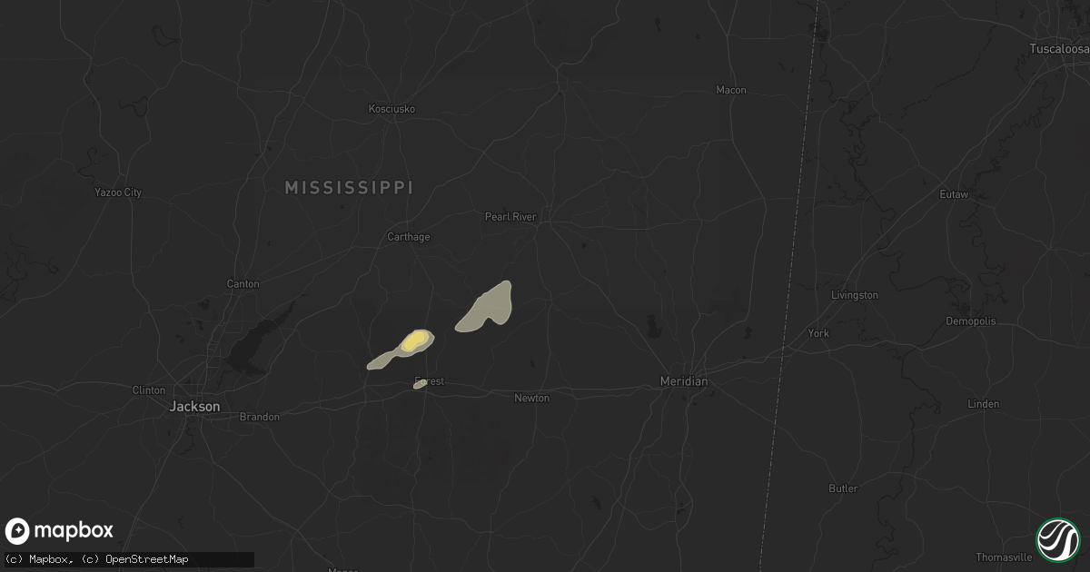 Hail map in Union, MS on April 21, 2025