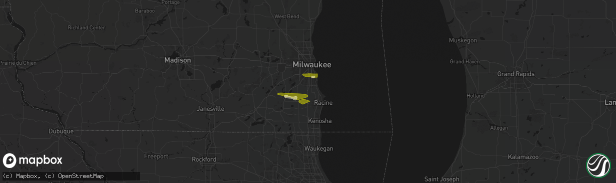 Hail map in Caledonia, WI on April 21, 2026