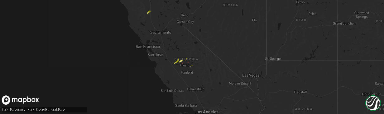 Hail map in California on April 21, 2026
