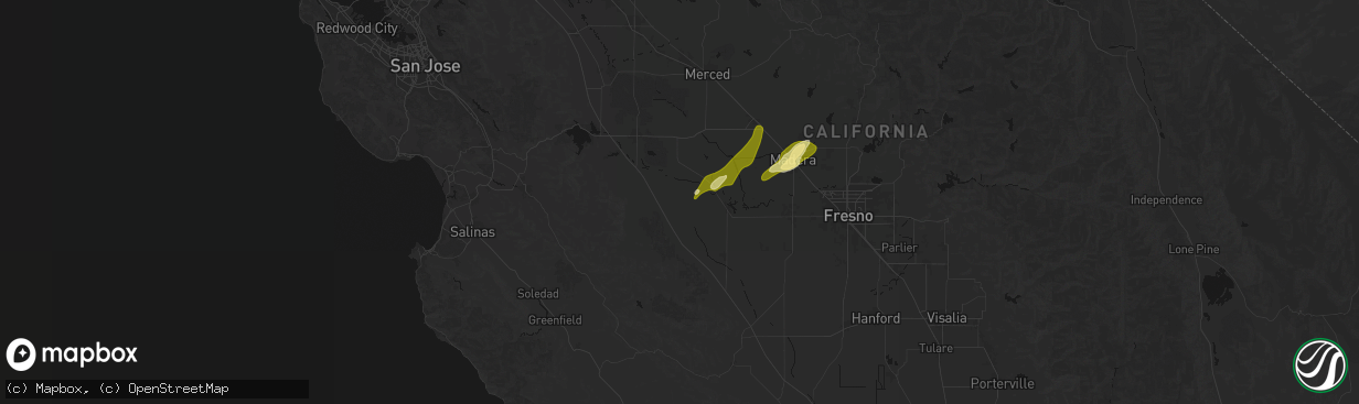 Hail map in Firebaugh, CA on April 21, 2026