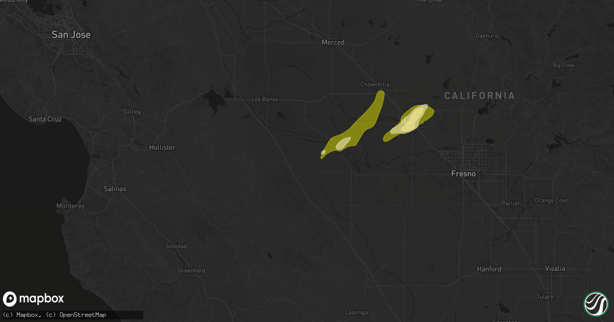 Hail map in Firebaugh, CA on April 21, 2026