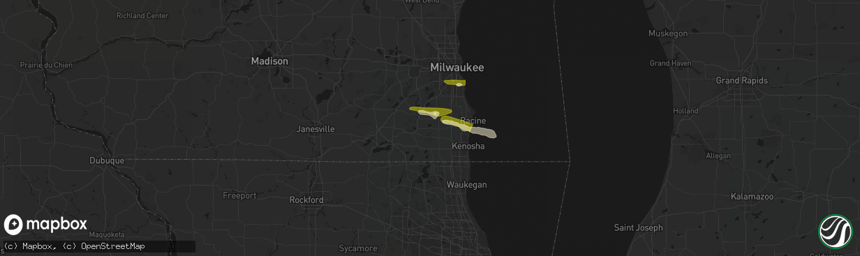 Hail map in Kansasville, WI on April 21, 2026