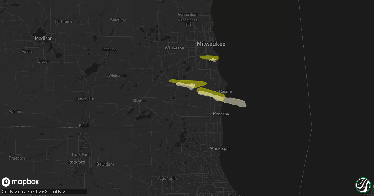 Hail map in Kansasville, WI on April 21, 2026