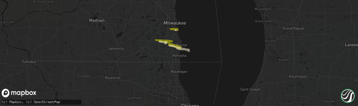 Hail map in Kenosha, WI on April 21, 2026