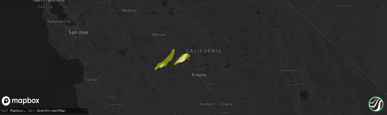 Hail map in Madera, CA on April 21, 2026