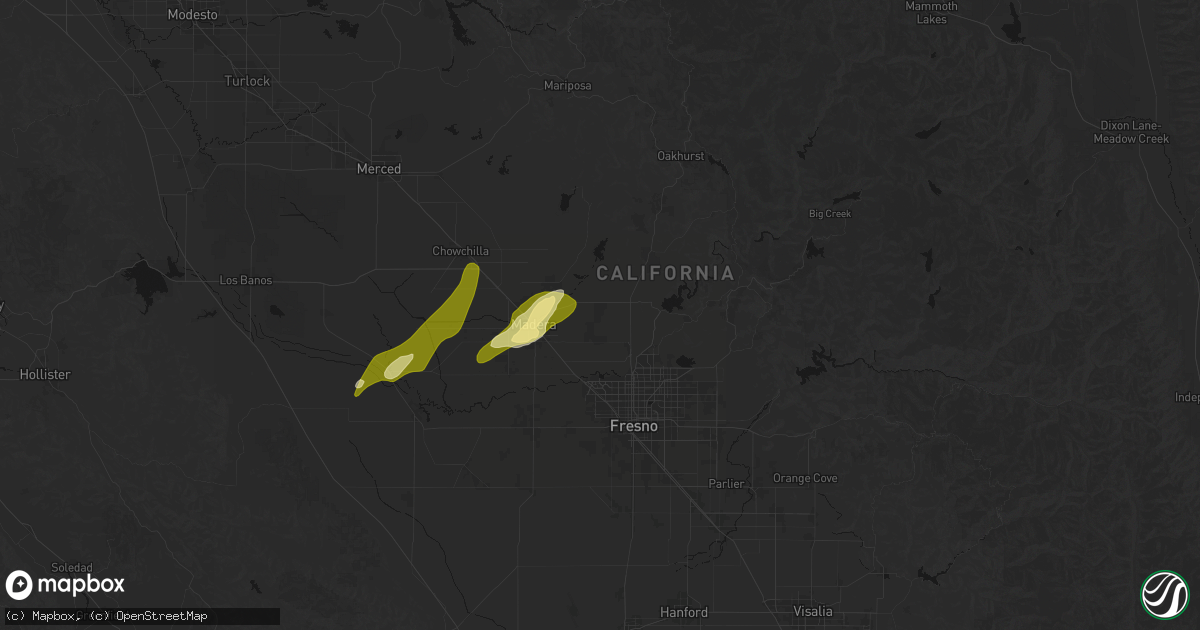 Hail map in Madera, CA on April 21, 2026
