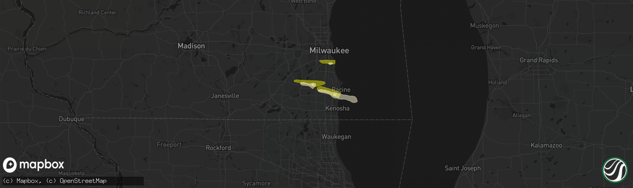 Hail map in Union Grove, WI on April 21, 2026