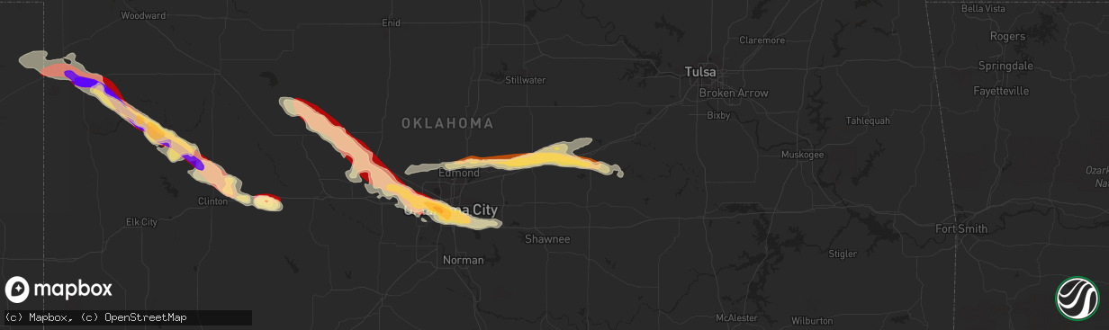 Hail map in Chandler, OK on April 22, 2013