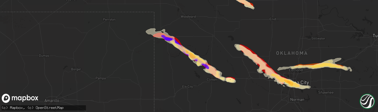 Hail map in Leedey, OK on April 22, 2013