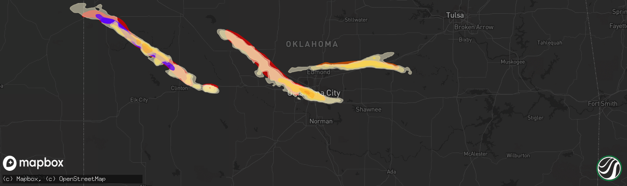Hail map in Oklahoma City, OK on April 22, 2013