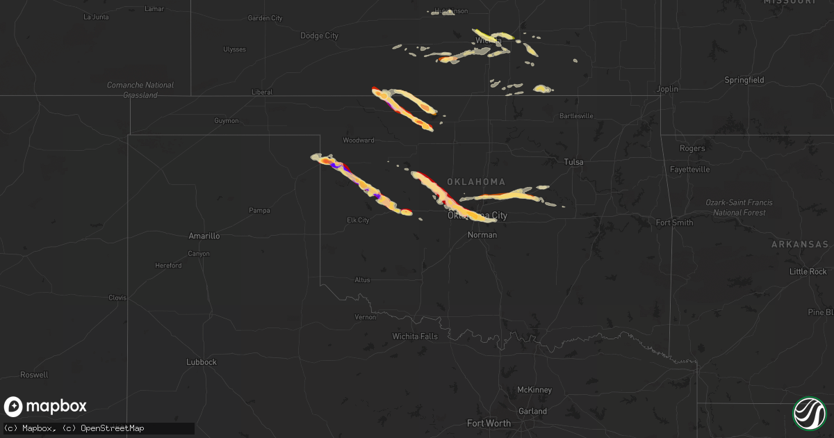 Hail map in Oklahoma on April 22, 2013
