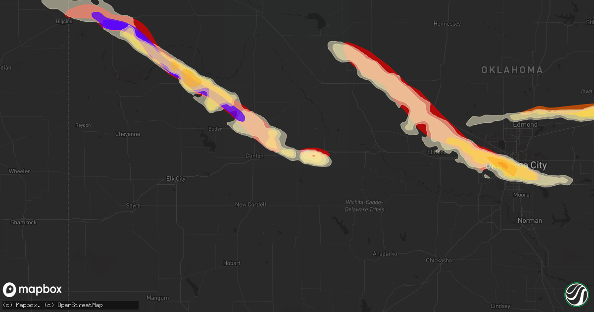 Hail map in Weatherford, OK on April 22, 2013