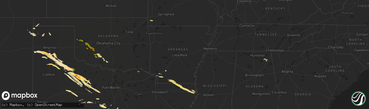 Hail map in Arkansas on April 22, 2015