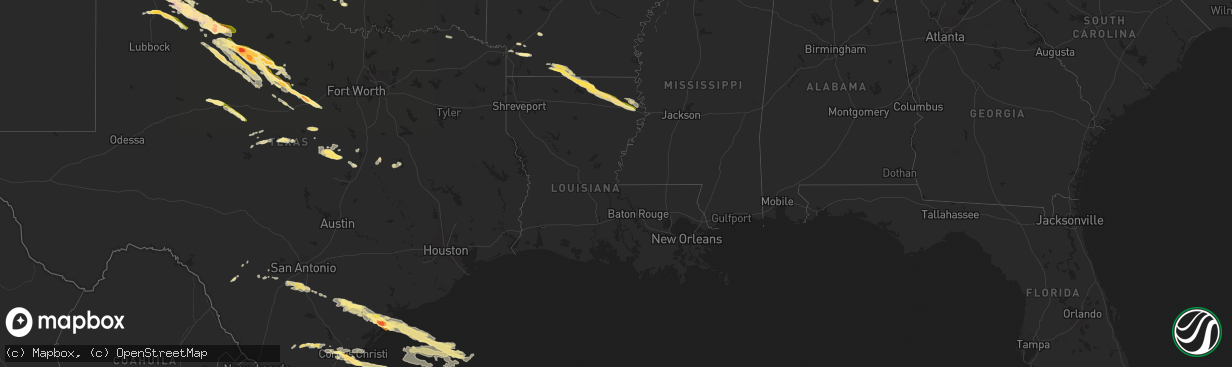 Hail map in Louisiana on April 22, 2015