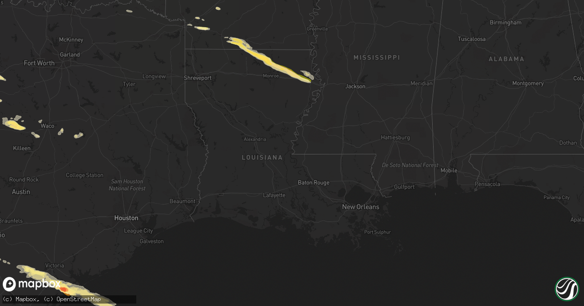 Hail map in Louisiana on April 22, 2015
