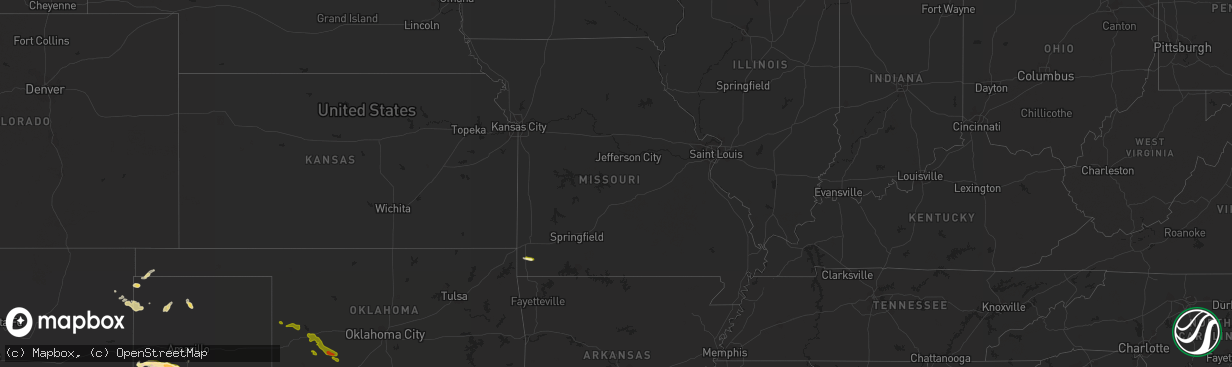 Hail map in Missouri on April 22, 2015