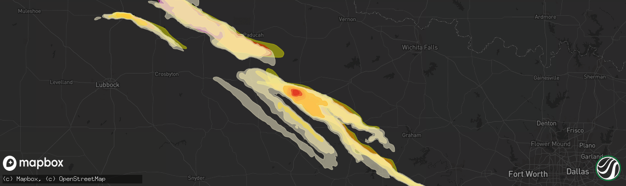 Hail map in Munday, TX on April 22, 2015