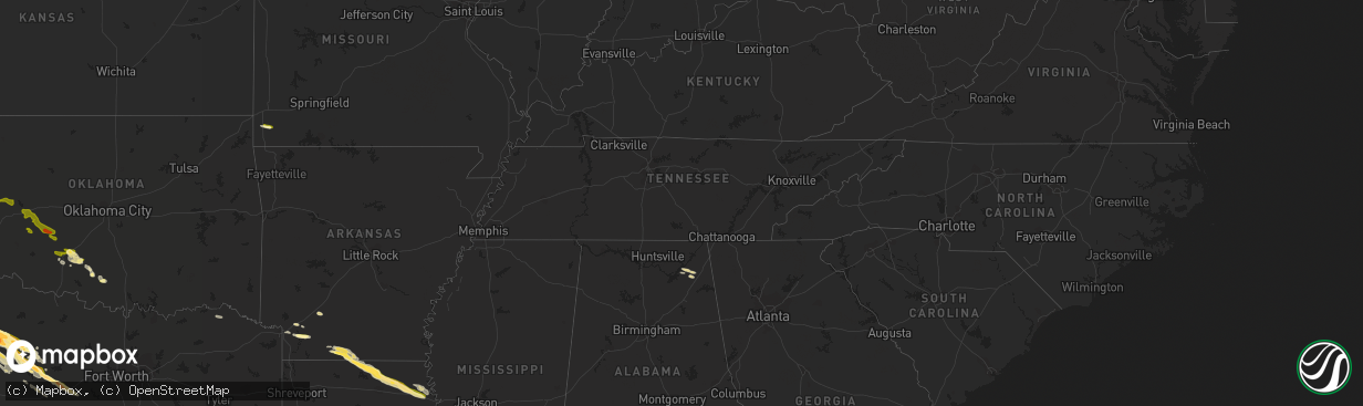 Hail map in Tennessee on April 22, 2015