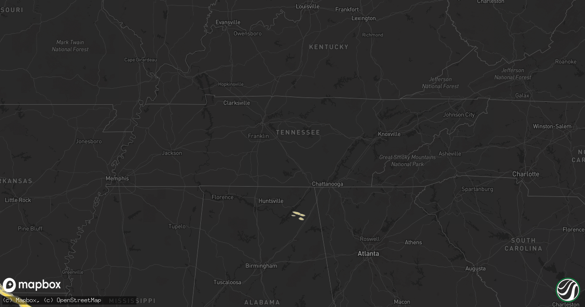 Hail map in Tennessee on April 22, 2015
